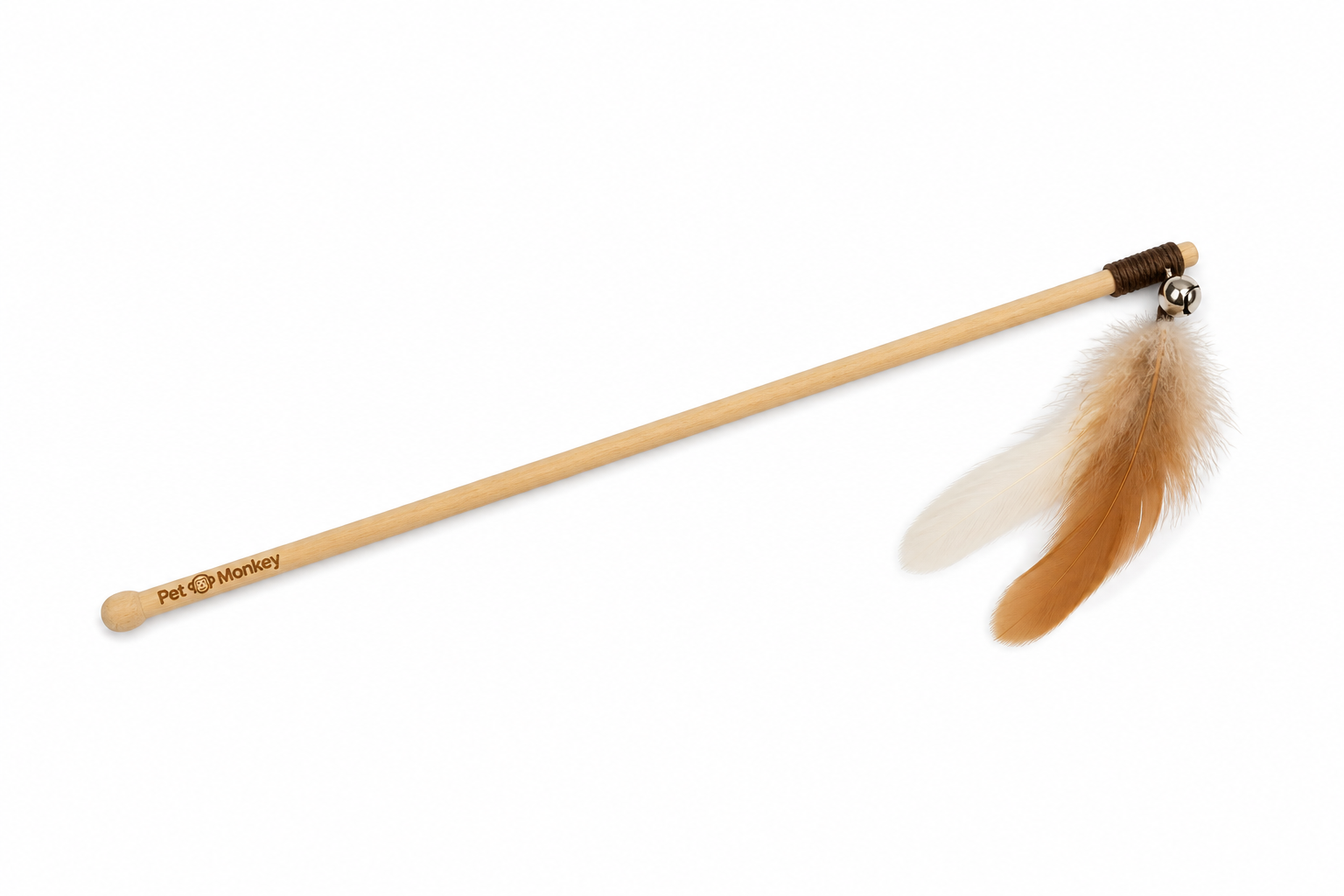 Pet Monkey Feather Teaser Wand Dog Toy – Interactive Training & Play Stick with Bell & Feathers (Wood Handle, Engaging Pet Toy) - Image 2